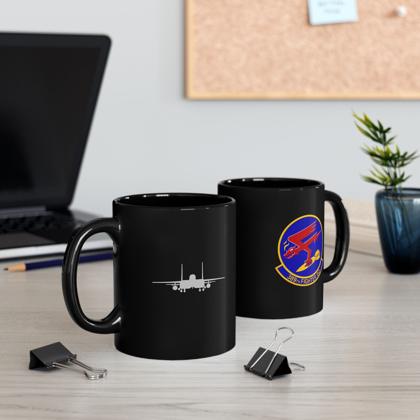 389FS & F-15E Front Silhouette 11oz Black Mug