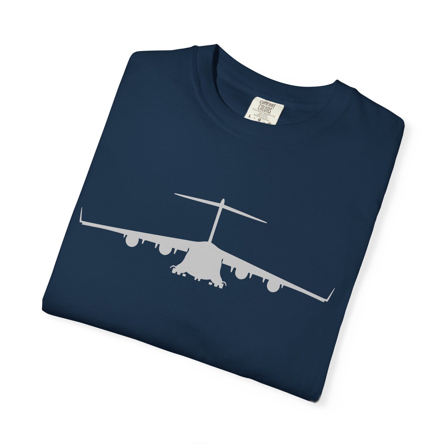 C-17 Front Silhouette Comfort Colors Unisex T-Shirt with Airplane Design, Casual Wear, Gift for Pilots, Aviation Lovers, Travel Enthusiasts, Plane Spotting