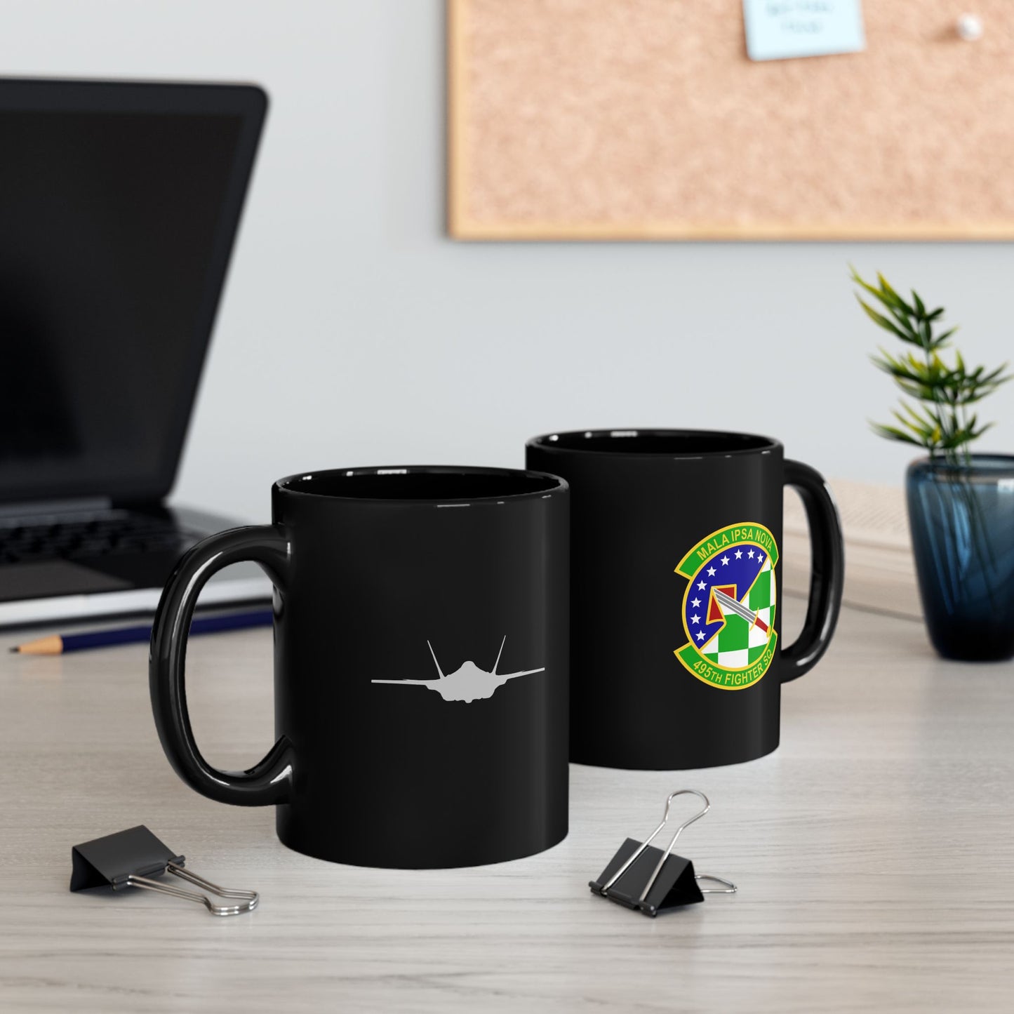 495FS & F-35A Front Silhouette 11oz Black Mug