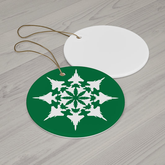 F-15 Snowflake Ceramic Ornament, 2.76", Green