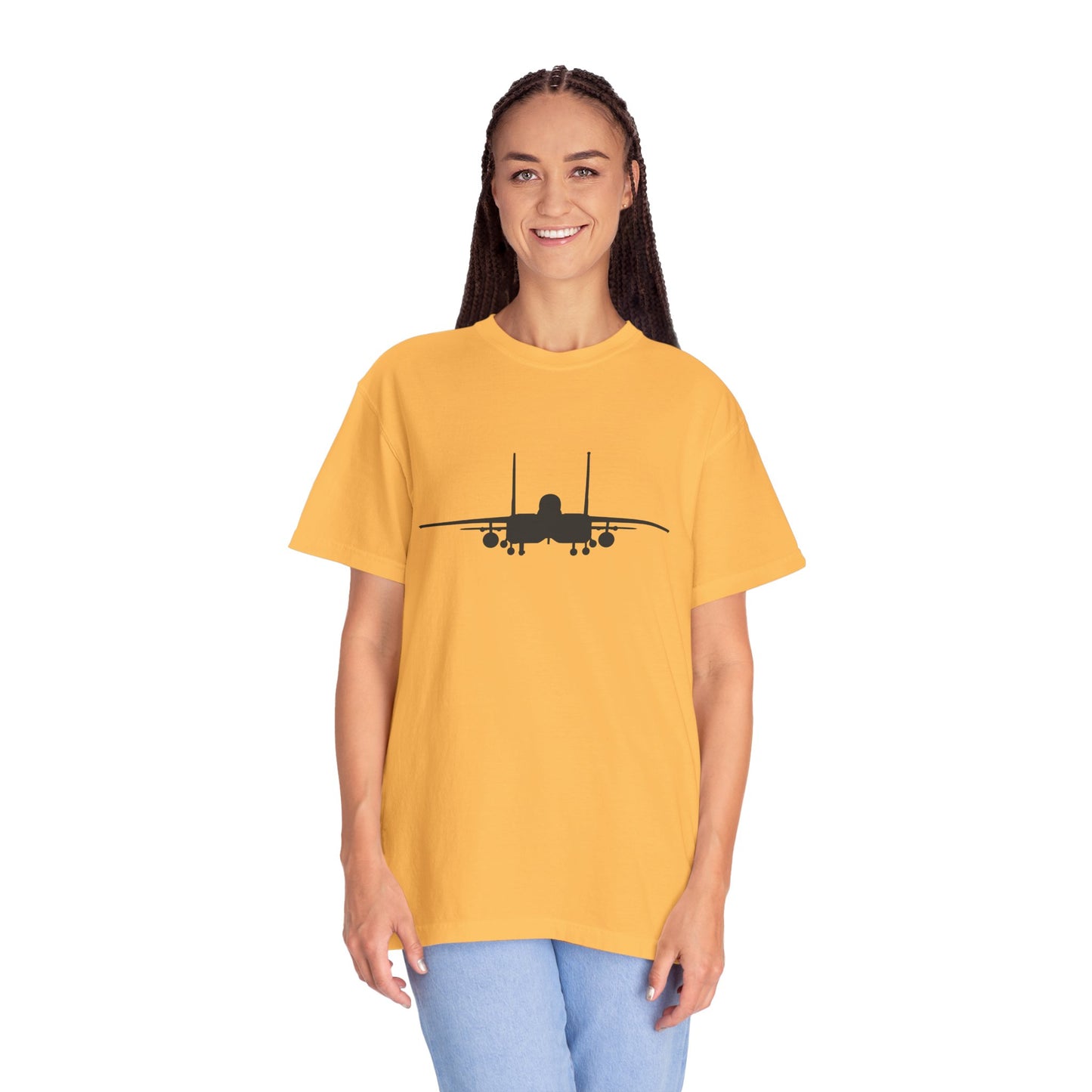 F-15E Front Silhouette Comfort Colors Unisex T-Shirt with Airplane Design, Casual Wear, Gift for Pilots, Aviation Lovers, Travel Enthusiasts, Plane Spotting