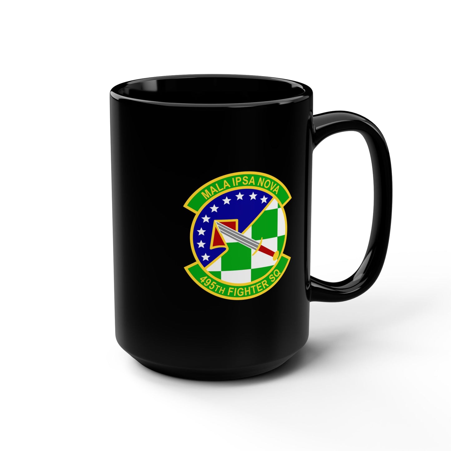 495FS & F-35A Front Silhouette Black Mug, 15oz