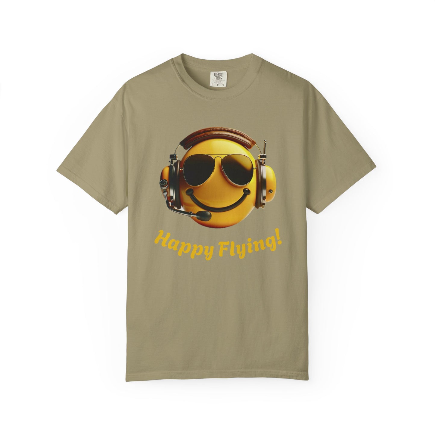 Happy Flying! - Smiley Face Comfort Colors Unisex T-Shirt, Casual Wear, Gift for Pilots, Aviation Lovers, Travel Enthusiasts, Plane Spotting