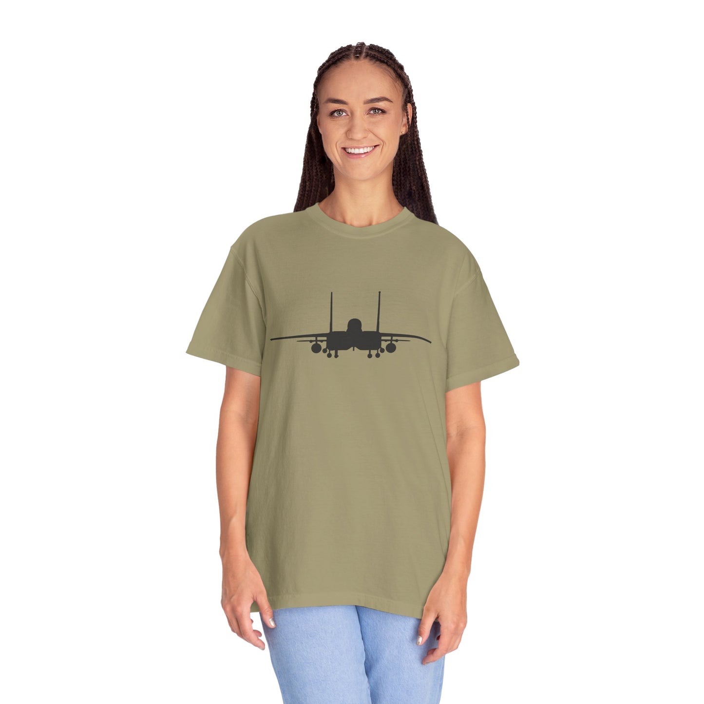F-15E Front Silhouette Comfort Colors Unisex T-Shirt with Airplane Design, Casual Wear, Gift for Pilots, Aviation Lovers, Travel Enthusiasts, Plane Spotting