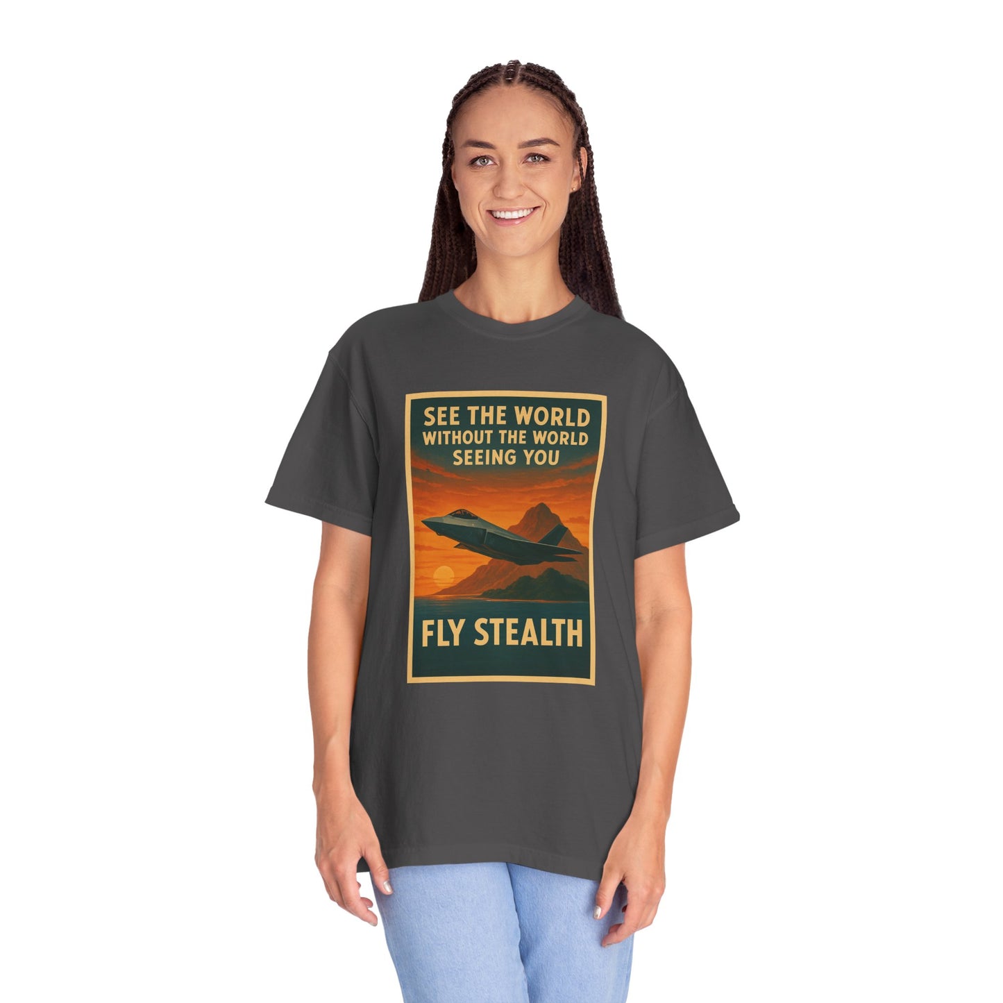Fly Stealth F-35 Travel Poster Comfort Colors Unisex T-Shirt - Great Gift for Pilots and Aviation Enthusiasts