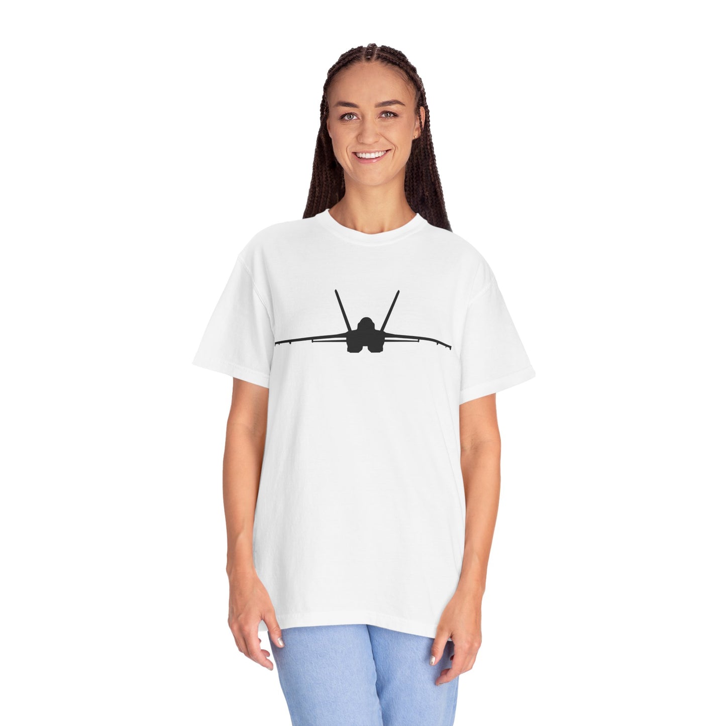 F/A-18 Front Silhouette Comfort Colors Unisex T-Shirt with Airplane Design, Casual Wear, Gift for Pilots, Aviation Lovers, Travel Enthusiasts, Plane Spotting