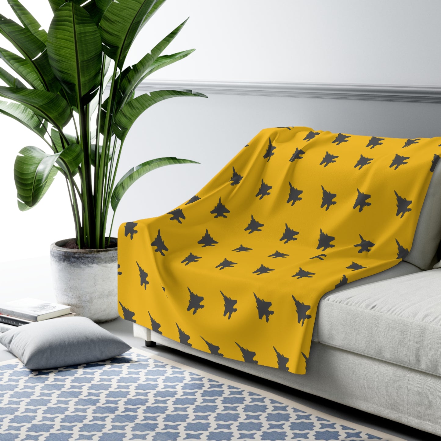 F-15E Pattern Sherpa Fleece Blanket, Yellow