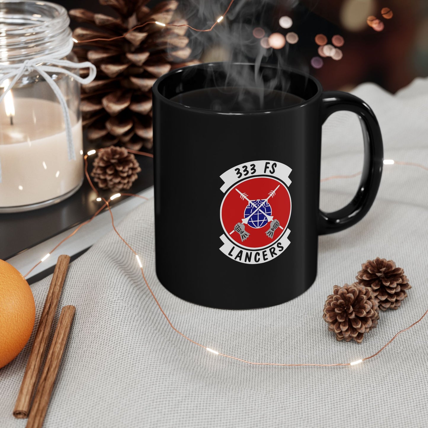 333FS & F-15E Front Silhouette 11oz Black Mug