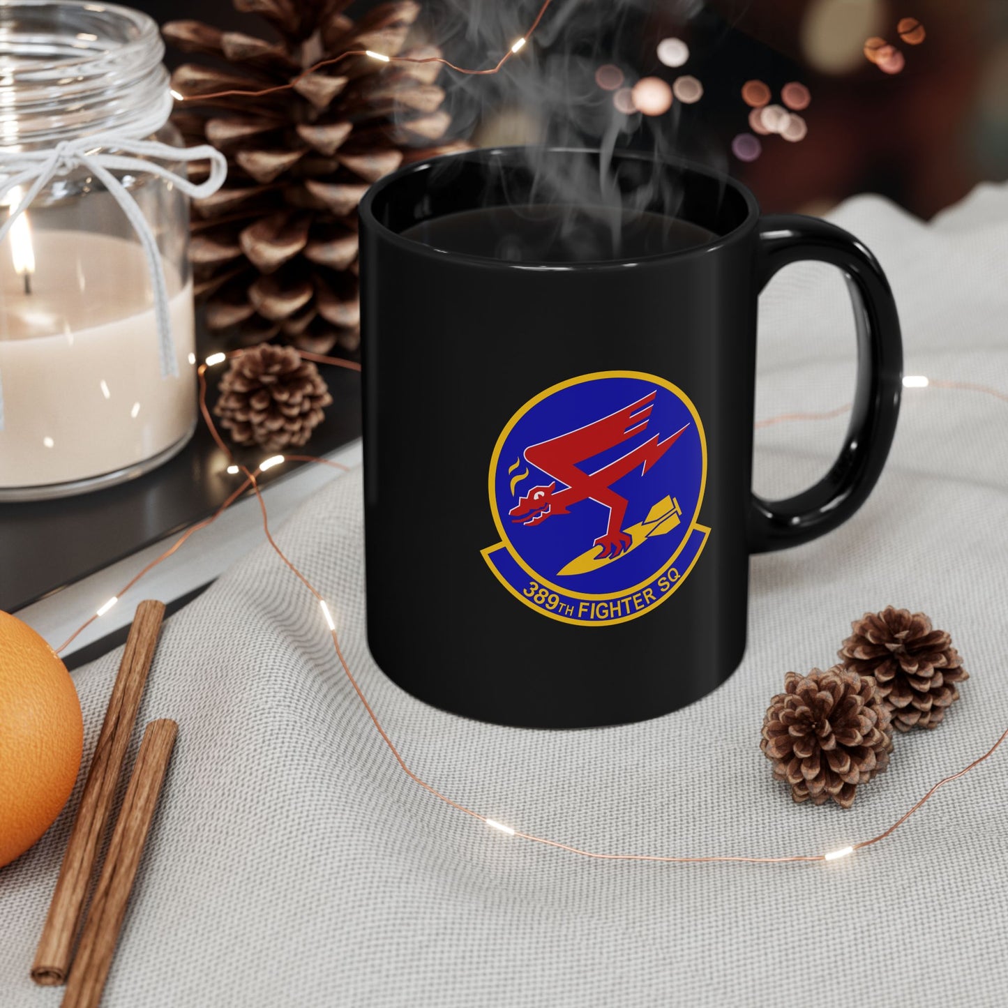 389FS & F-15E Front Silhouette 11oz Black Mug