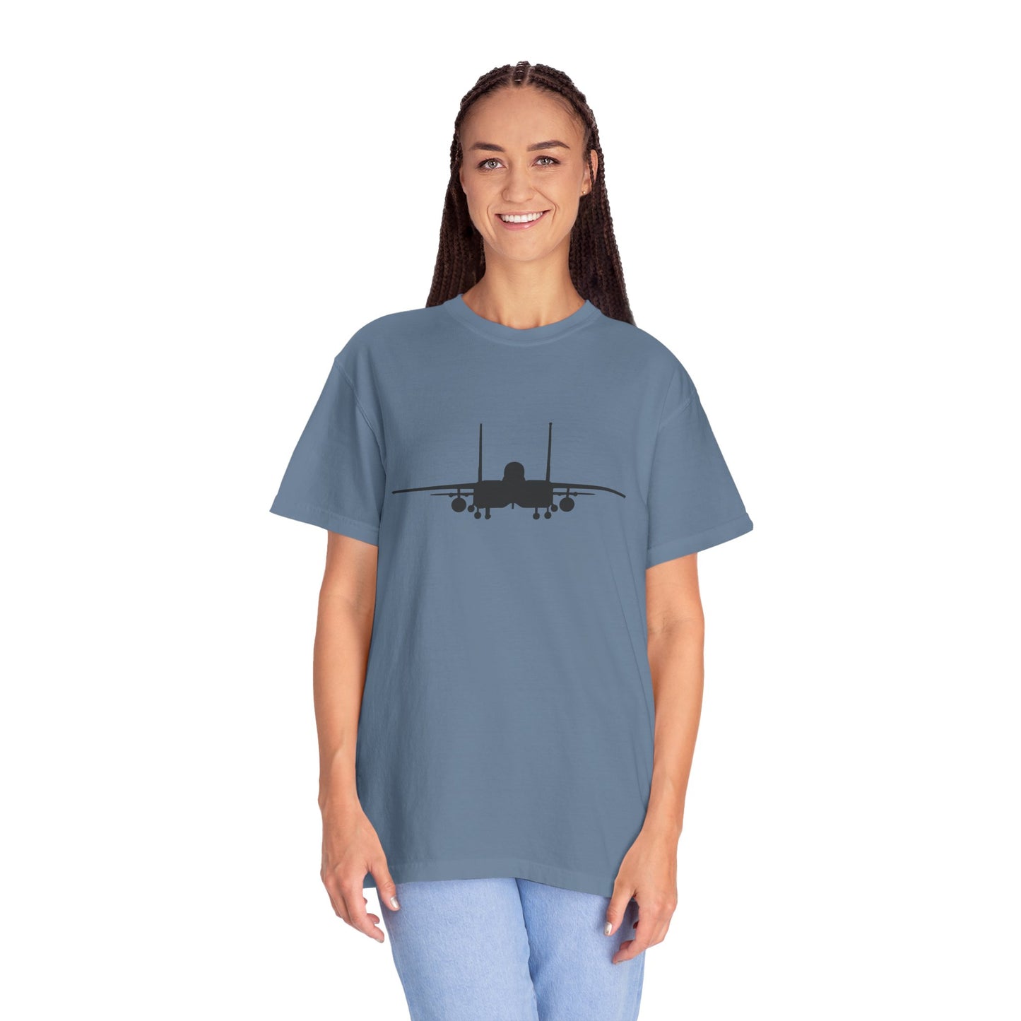 F-15E Front Silhouette Comfort Colors Unisex T-Shirt with Airplane Design, Casual Wear, Gift for Pilots, Aviation Lovers, Travel Enthusiasts, Plane Spotting