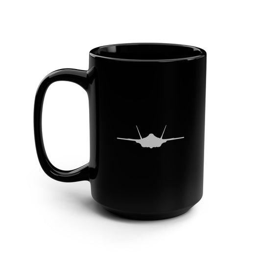 F-35 Lightning II & Front Silhouette Black Mug, 15oz