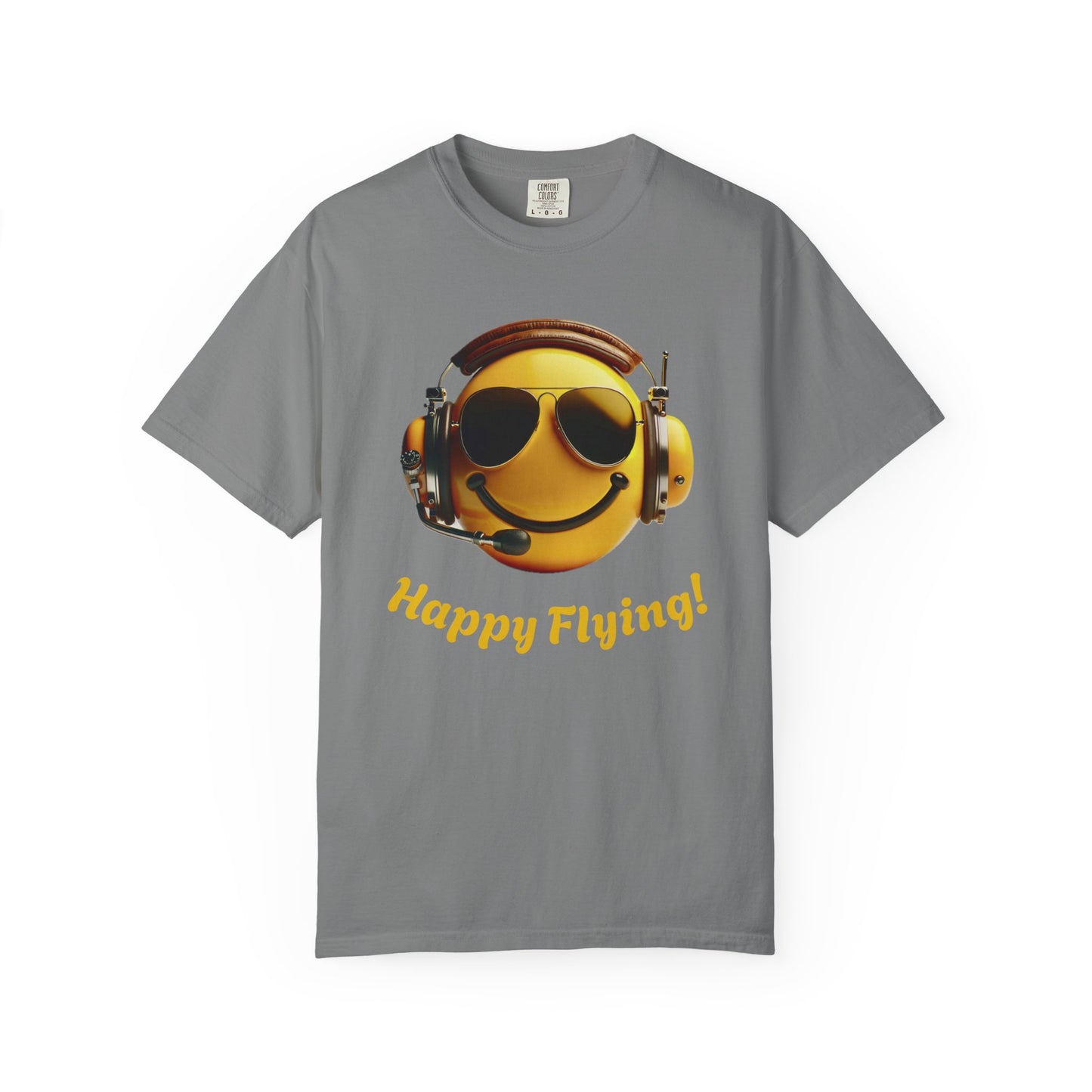 Happy Flying! - Smiley Face Comfort Colors Unisex T-Shirt, Casual Wear, Gift for Pilots, Aviation Lovers, Travel Enthusiasts, Plane Spotting