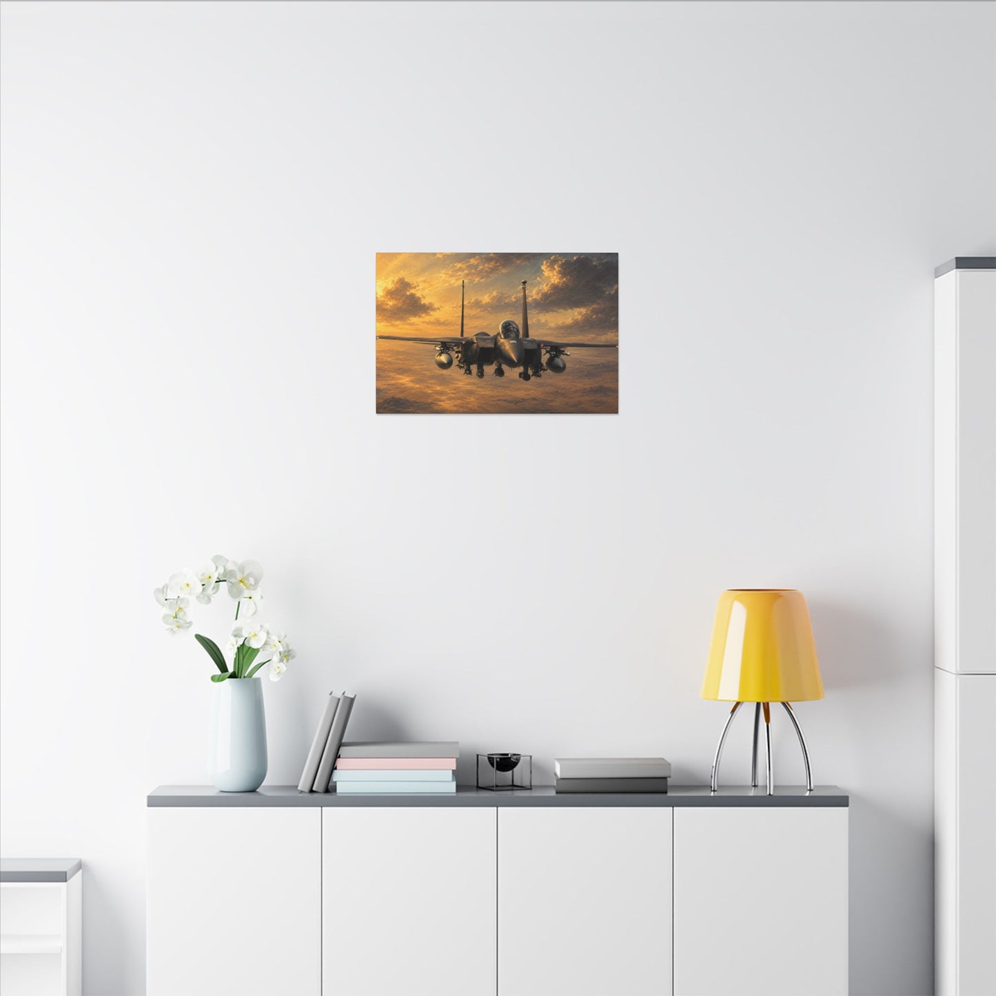 F-15E Fighter Jet Sunset Matte Canvas Print — Stretched Wall Art