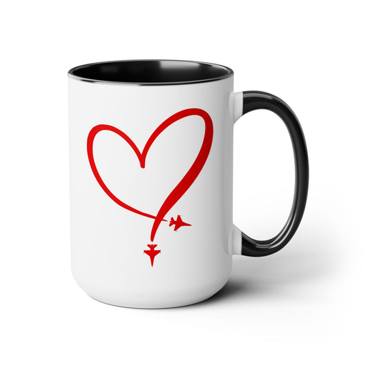 F-16 Two-Tone Heart Contrail Coffee Mugs, 15oz