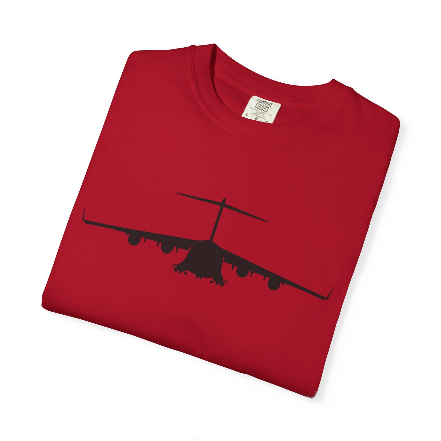 C-17 Front Silhouette Comfort Colors Unisex T-Shirt with Airplane Design, Casual Wear, Gift for Pilots, Aviation Lovers, Travel Enthusiasts, Plane Spotting
