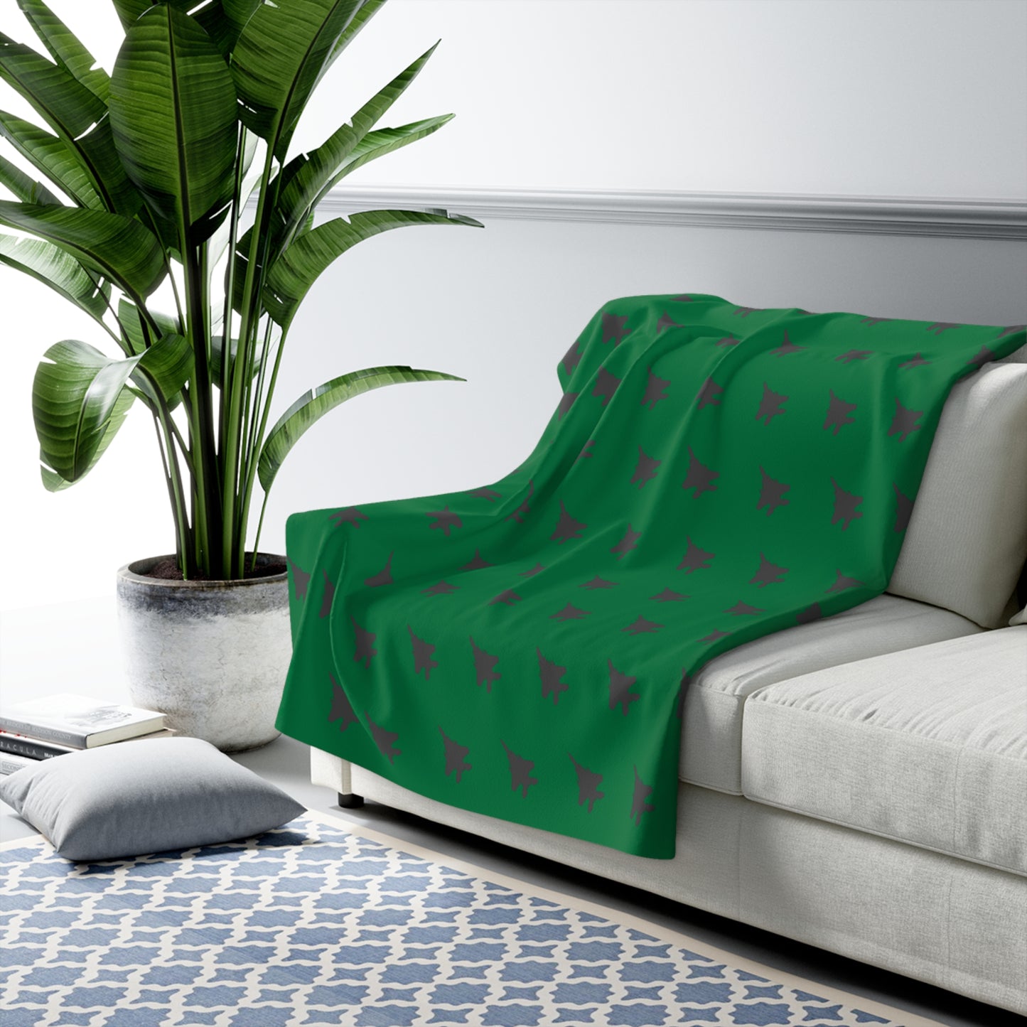 F-15E Pattern Sherpa Fleece Blanket, Green