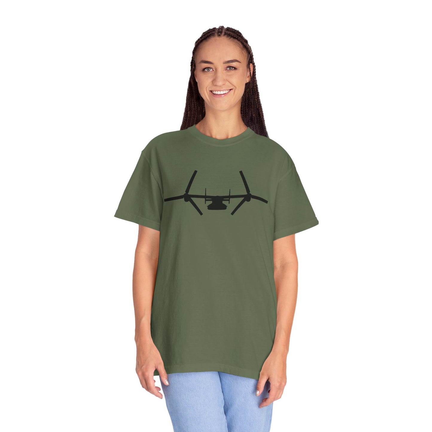 V-22 Front Silhouette Comfort Colors Unisex T-Shirt with Airplane Design, Casual Wear, Gift for Pilots, Aviation Lovers, Travel Enthusiasts, Plane Spotting