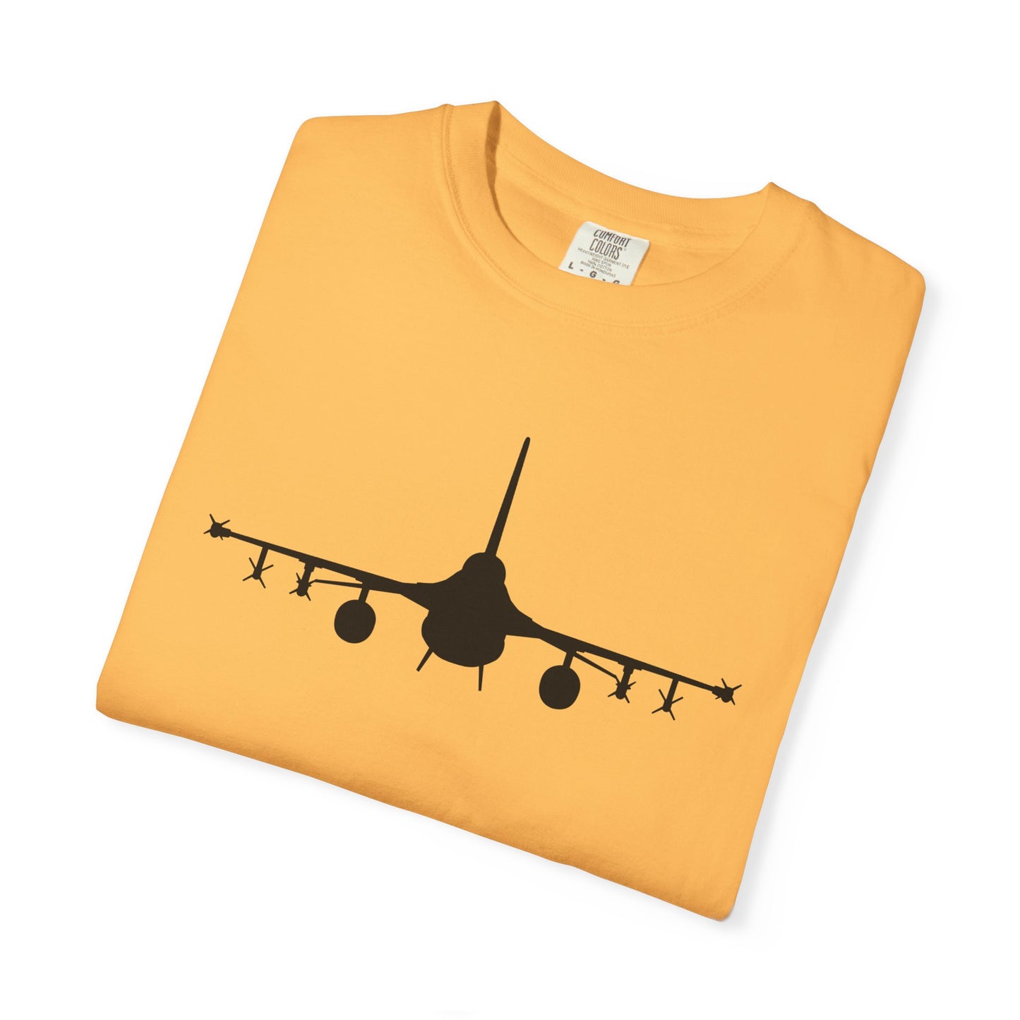 F-16 Front Silhouette Comfort Colors Unisex T-Shirt with Airplane Design, Casual Wear, Gift for Pilots, Aviation Lovers, Travel Enthusiasts, Plane Spotting