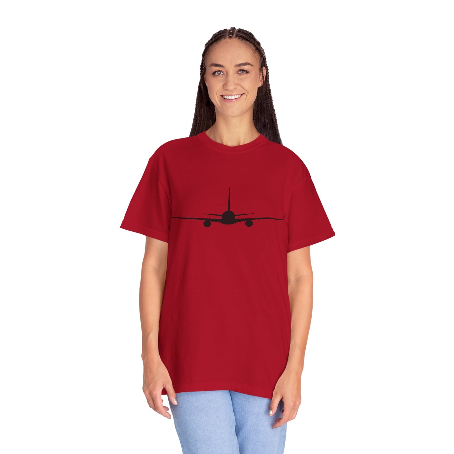 Boeing 767-300 Front Silhouette Comfort Colors Unisex T-Shirt with Airplane Design, Casual Wear, Gift for Pilots, Aviation Lovers, Travel Enthusiasts, Plane Spotting