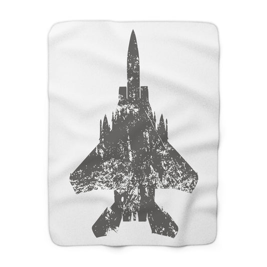 White Sherpa Blanket with F-15E Silhouette Graphic