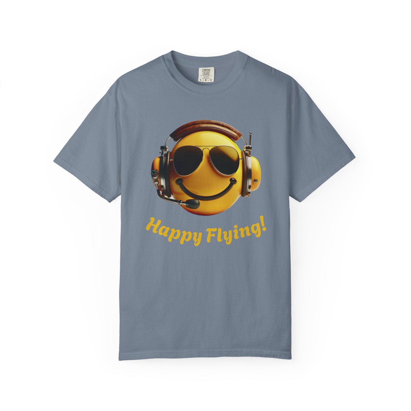 Happy Flying! - Smiley Face Comfort Colors Unisex T-Shirt, Casual Wear, Gift for Pilots, Aviation Lovers, Travel Enthusiasts, Plane Spotting