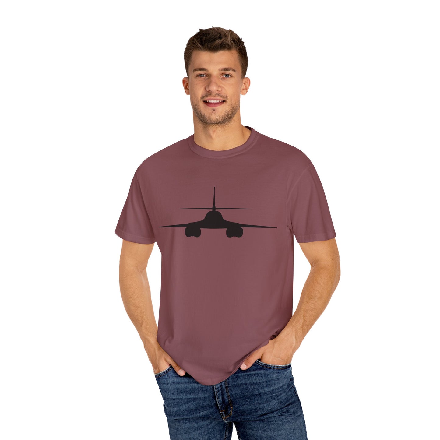 B-1 Front Silhouette Comfort Colors Unisex T-Shirt with Airplane Design, Casual Wear, Gift for Pilots, Aviation Lovers, Travel Enthusiasts, Plane Spotting