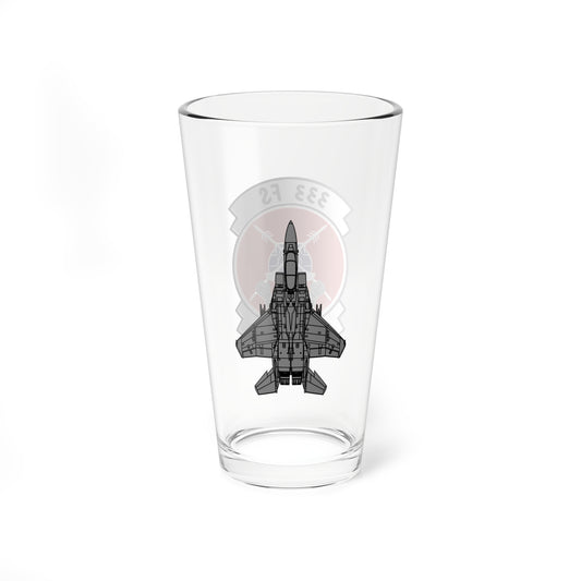 333FS "Lancers" Mixing Glass, 16oz, with F-15E top view on opposite side