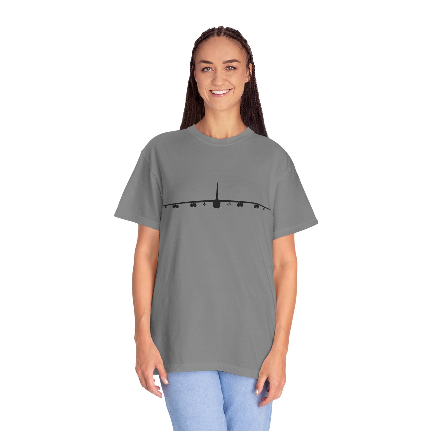 B-52 Front Silhouette Comfort Colors Unisex T-Shirt with Airplane Design, Casual Wear, Gift for Pilots, Aviation Lovers, Travel Enthusiasts, Plane Spotting