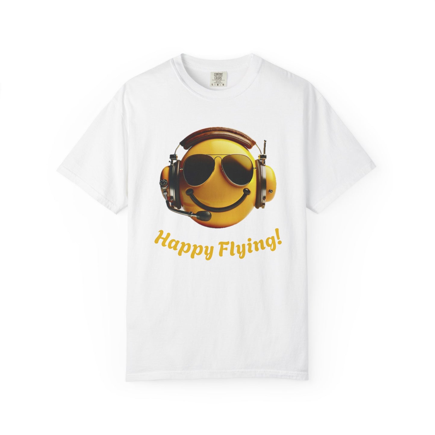 Happy Flying! - Smiley Face Comfort Colors Unisex T-Shirt, Casual Wear, Gift for Pilots, Aviation Lovers, Travel Enthusiasts, Plane Spotting
