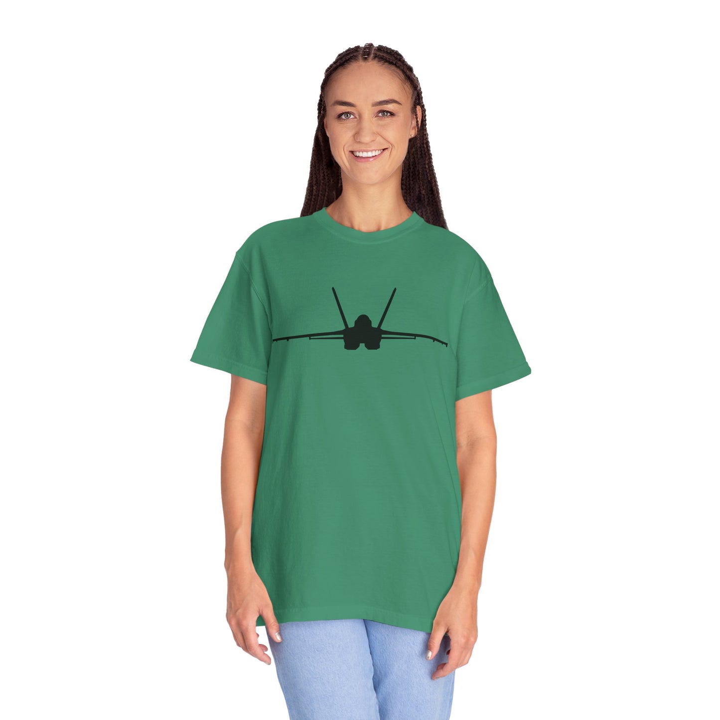 F/A-18 Front Silhouette Comfort Colors Unisex T-Shirt with Airplane Design, Casual Wear, Gift for Pilots, Aviation Lovers, Travel Enthusiasts, Plane Spotting