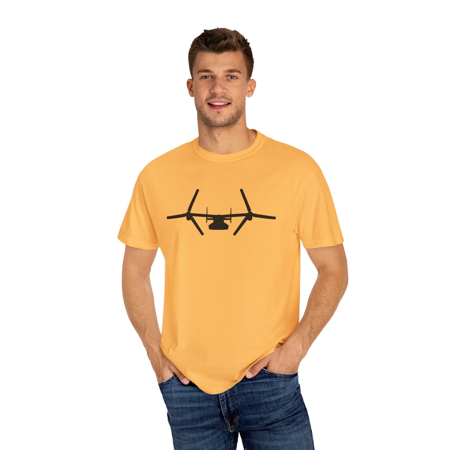 V-22 Front Silhouette Comfort Colors Unisex T-Shirt with Airplane Design, Casual Wear, Gift for Pilots, Aviation Lovers, Travel Enthusiasts, Plane Spotting