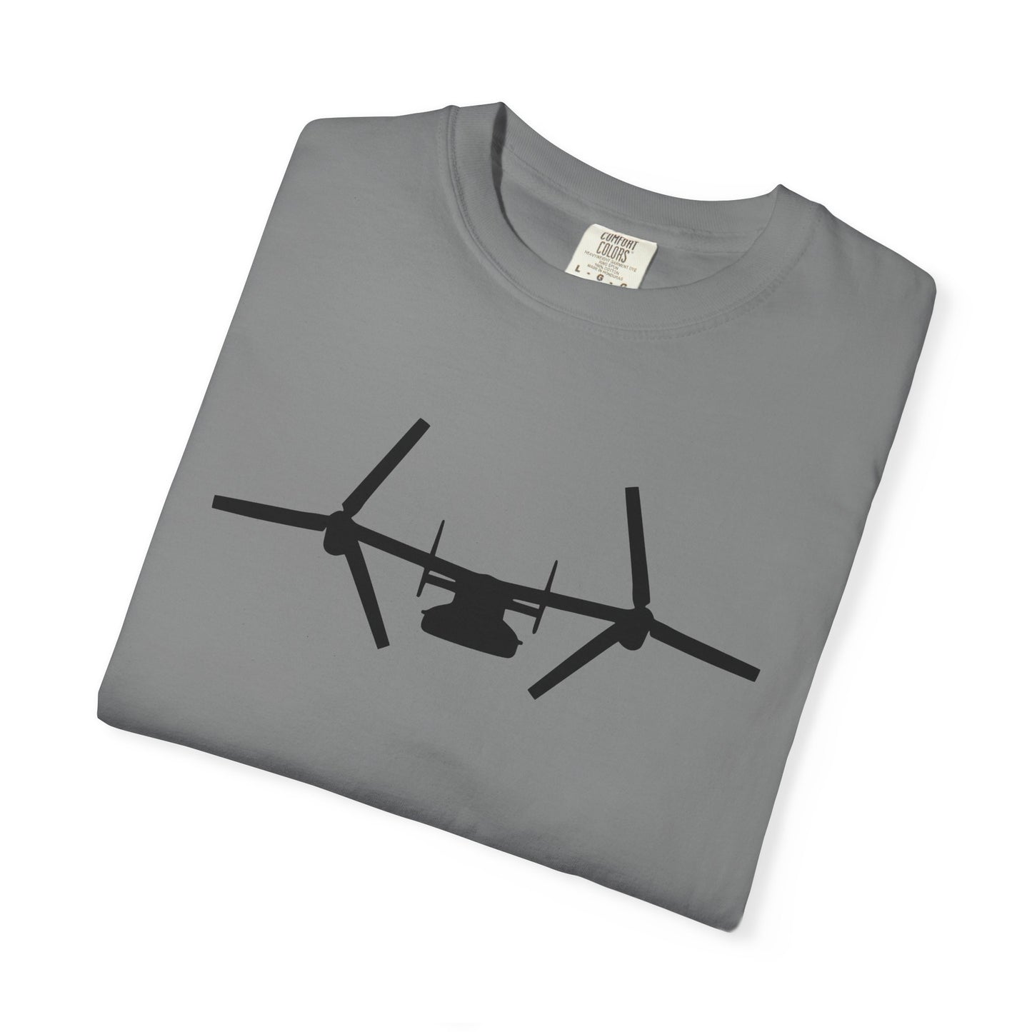 V-22 Front Silhouette Comfort Colors Unisex T-Shirt with Airplane Design, Casual Wear, Gift for Pilots, Aviation Lovers, Travel Enthusiasts, Plane Spotting