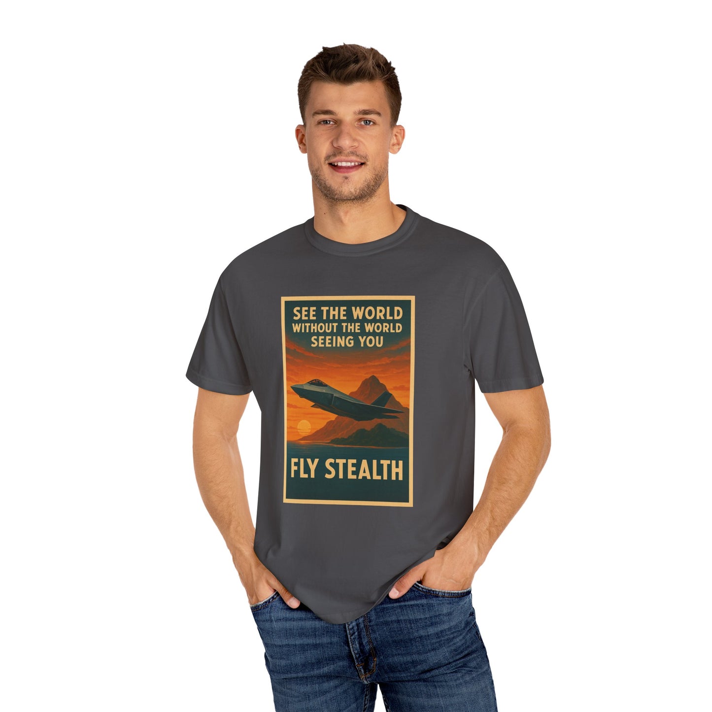 Fly Stealth F-35 Travel Poster Comfort Colors Unisex T-Shirt - Great Gift for Pilots and Aviation Enthusiasts