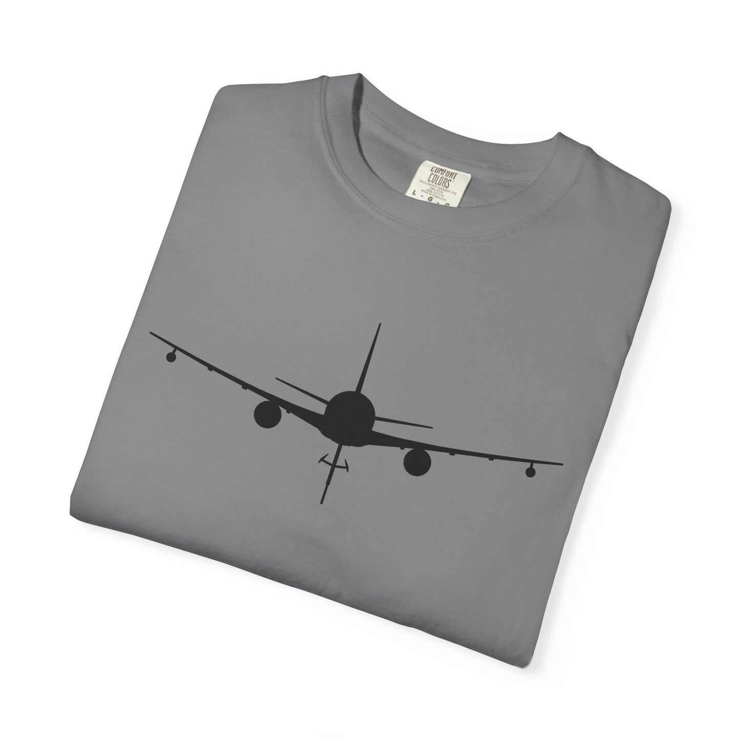 KC-46 Front Silhouette Comfort Colors Unisex T-Shirt with Airplane Design, Casual Wear, Gift for Pilots, Aviation Lovers, Travel Enthusiasts, Plane Spotting