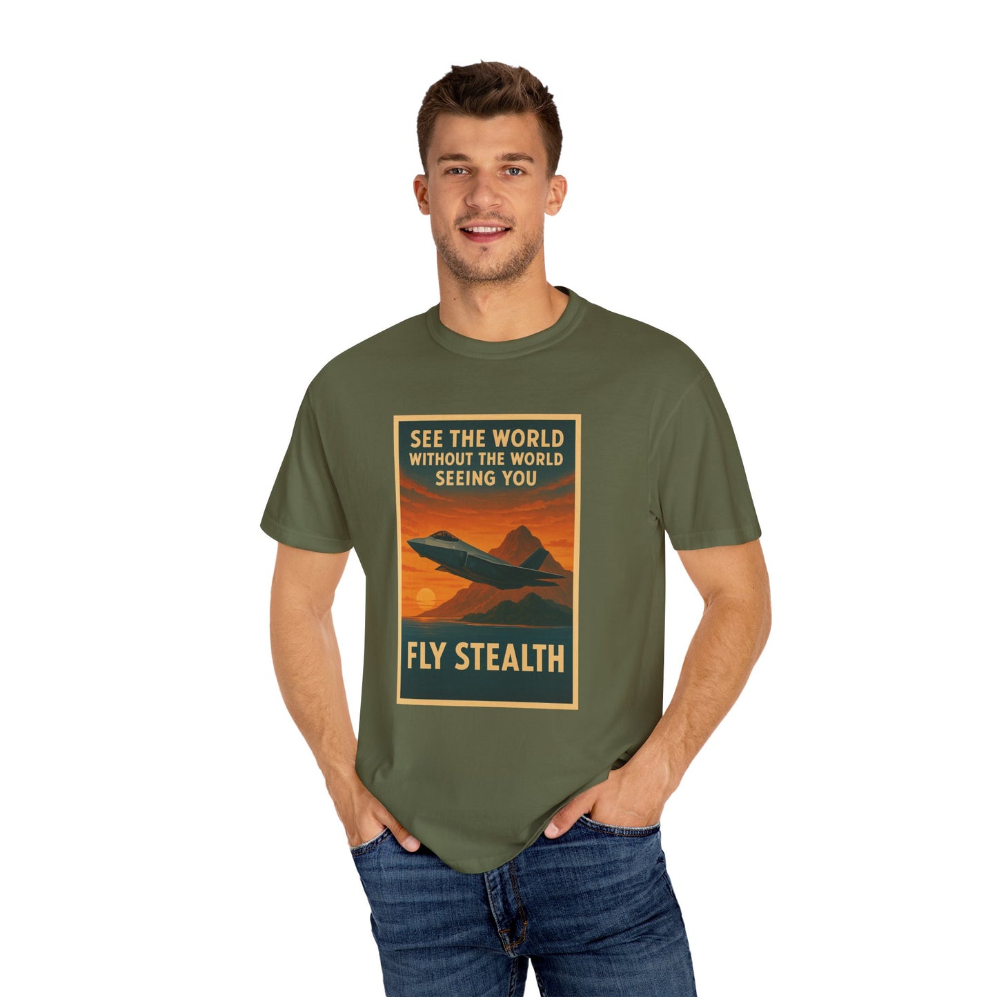 Fly Stealth F-35 Travel Poster Comfort Colors Unisex T-Shirt - Great Gift for Pilots and Aviation Enthusiasts
