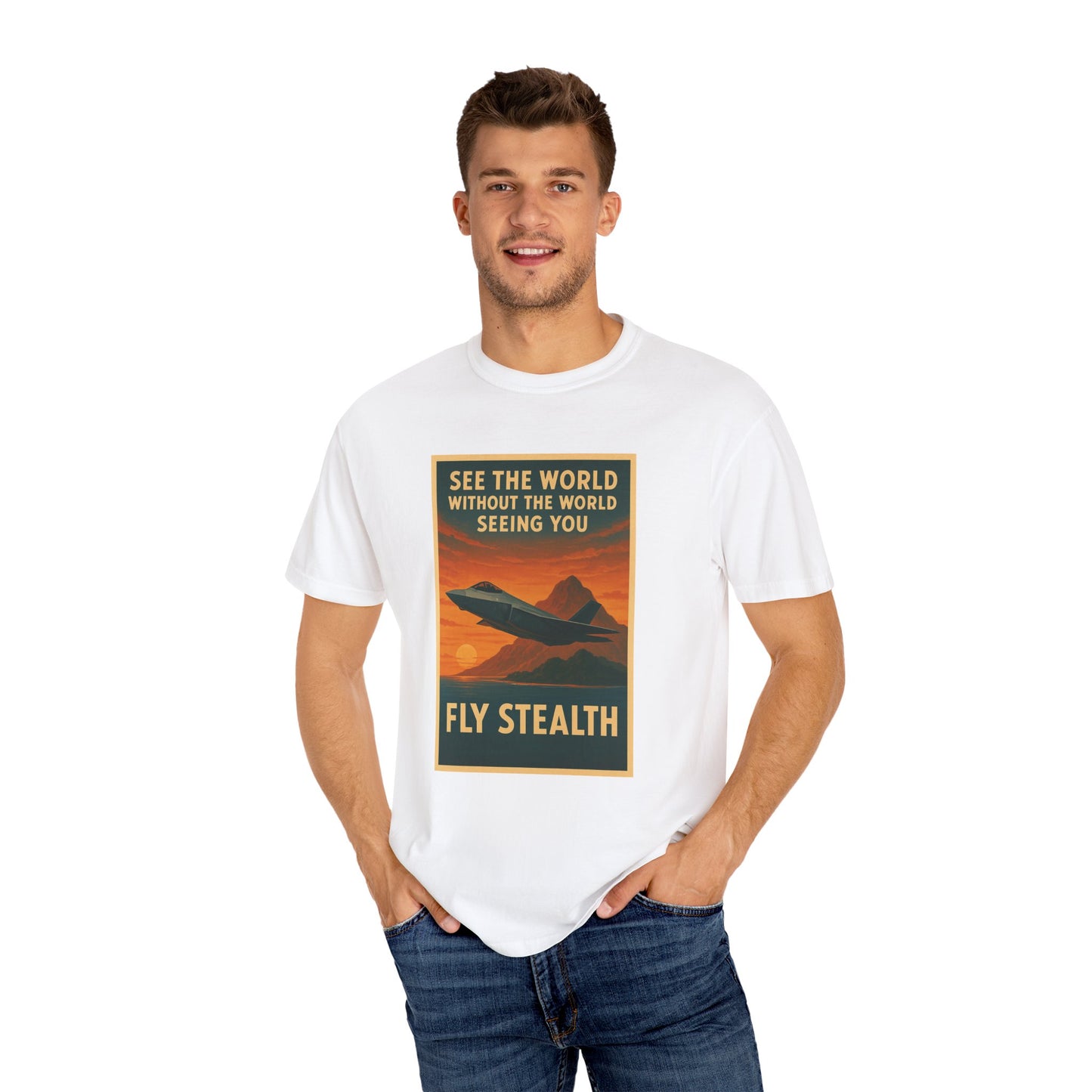 Fly Stealth F-35 Travel Poster Comfort Colors Unisex T-Shirt - Great Gift for Pilots and Aviation Enthusiasts