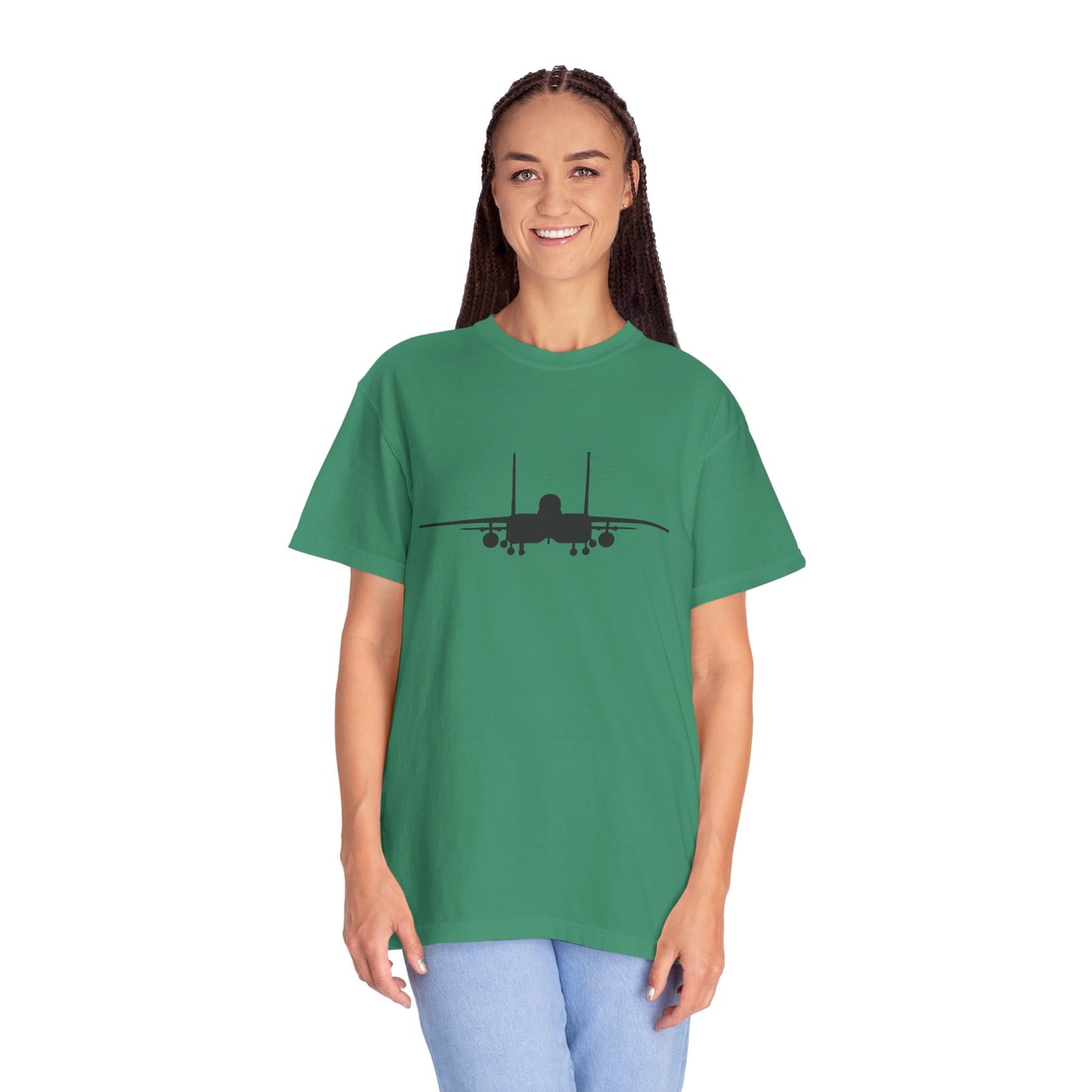 F-15E Front Silhouette Comfort Colors Unisex T-Shirt with Airplane Design, Casual Wear, Gift for Pilots, Aviation Lovers, Travel Enthusiasts, Plane Spotting