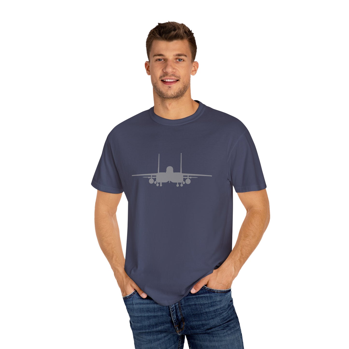 F-15E Front Silhouette Comfort Colors Unisex T-Shirt with Airplane Design, Casual Wear, Gift for Pilots, Aviation Lovers, Travel Enthusiasts, Plane Spotting