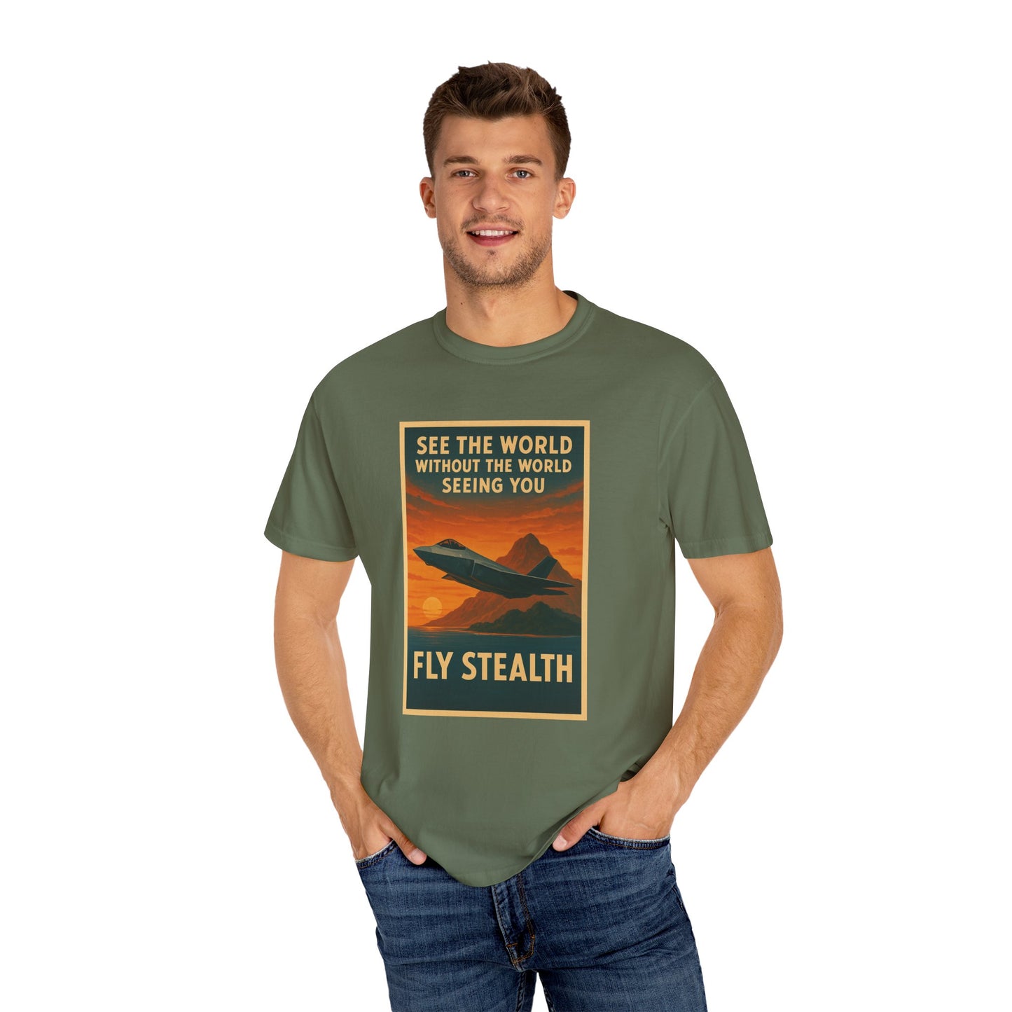 Fly Stealth F-35 Travel Poster Comfort Colors Unisex T-Shirt - Great Gift for Pilots and Aviation Enthusiasts