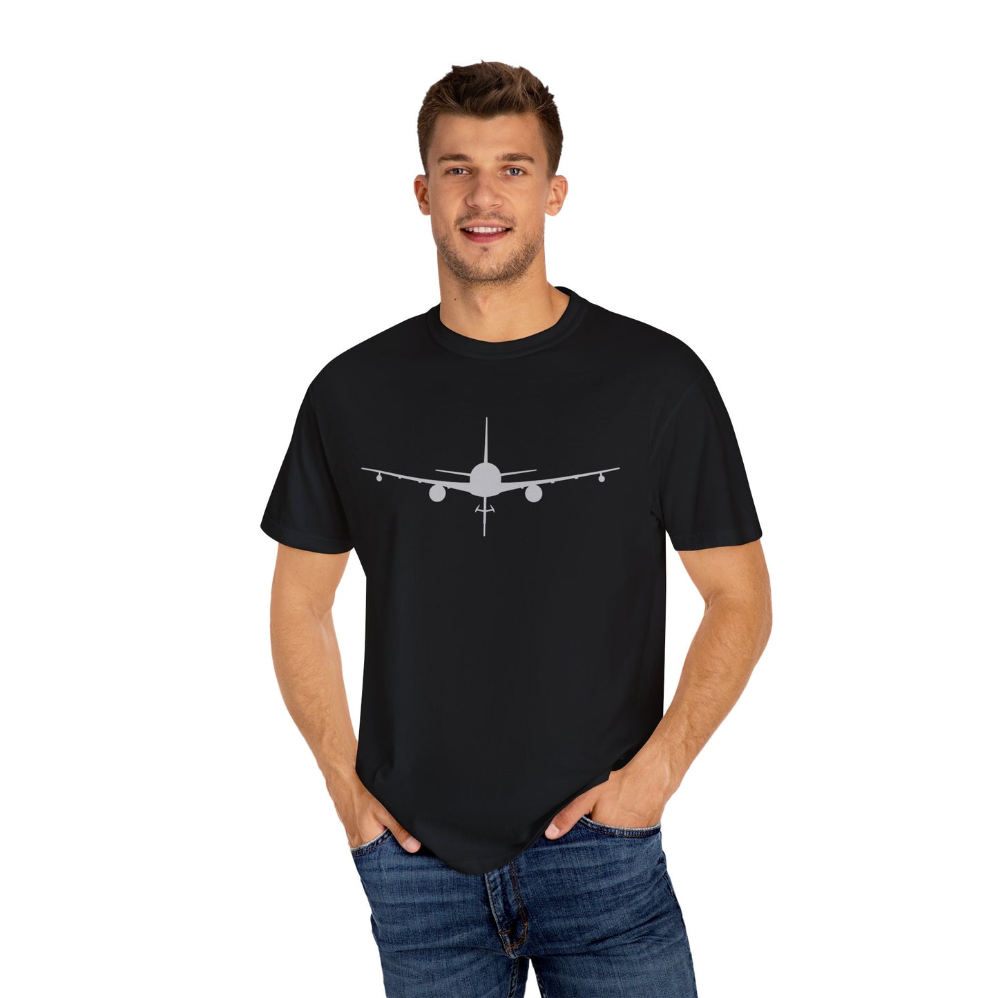 KC-46 Front Silhouette Comfort Colors Unisex T-Shirt with Airplane Design, Casual Wear, Gift for Pilots, Aviation Lovers, Travel Enthusiasts, Plane Spotting