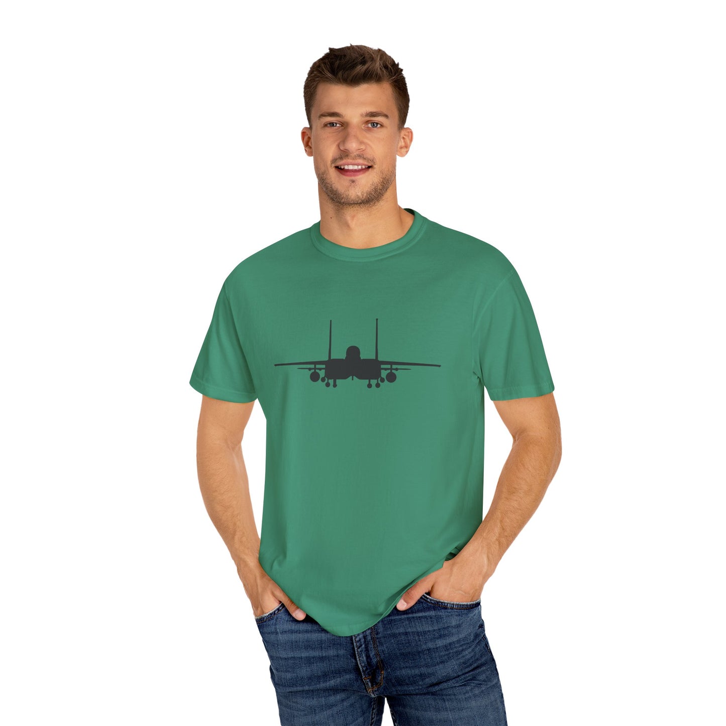 F-15E Front Silhouette Comfort Colors Unisex T-Shirt with Airplane Design, Casual Wear, Gift for Pilots, Aviation Lovers, Travel Enthusiasts, Plane Spotting