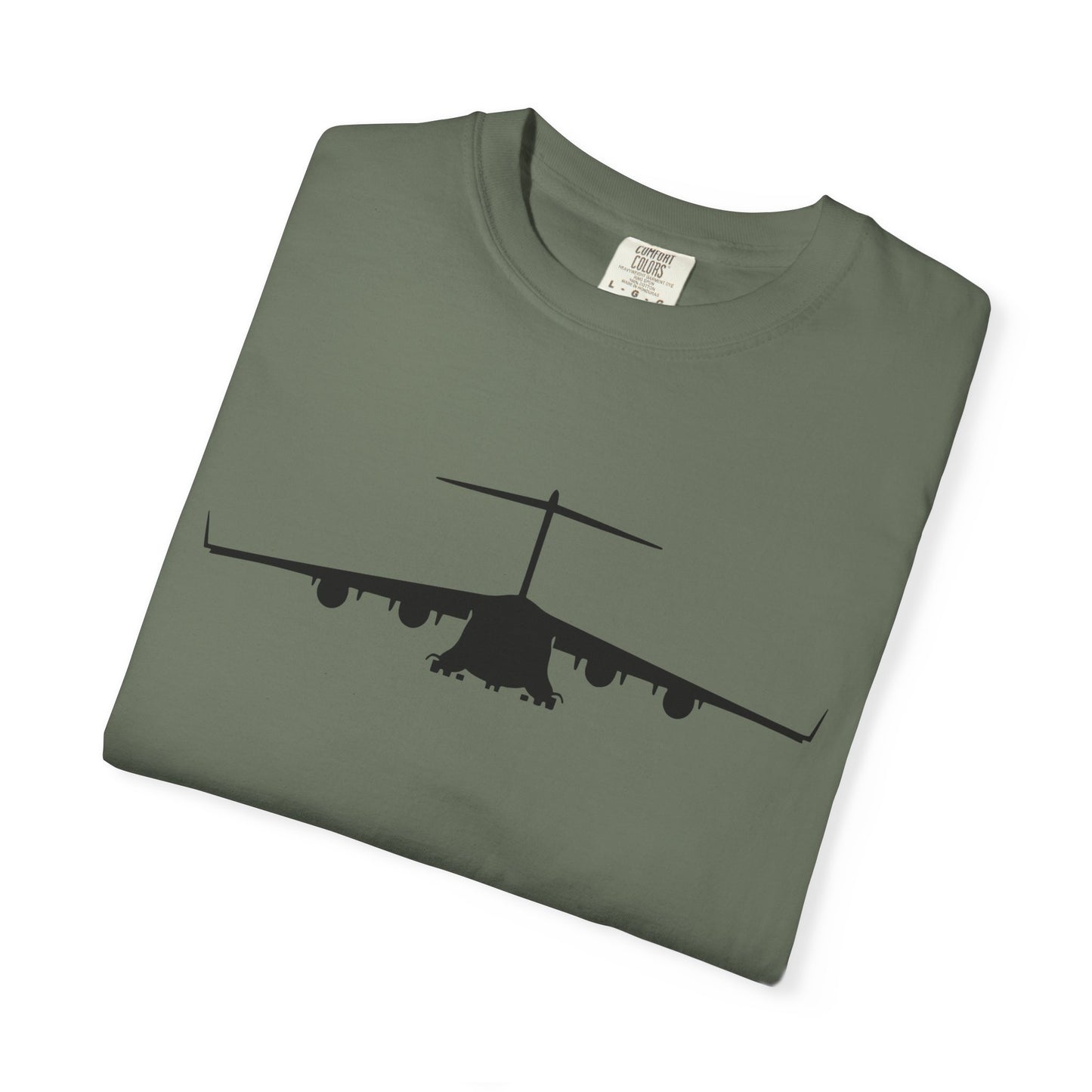 C-17 Front Silhouette Comfort Colors Unisex T-Shirt with Airplane Design, Casual Wear, Gift for Pilots, Aviation Lovers, Travel Enthusiasts, Plane Spotting