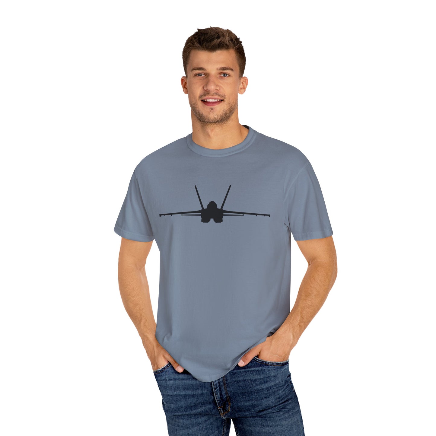 F/A-18 Front Silhouette Comfort Colors Unisex T-Shirt with Airplane Design, Casual Wear, Gift for Pilots, Aviation Lovers, Travel Enthusiasts, Plane Spotting