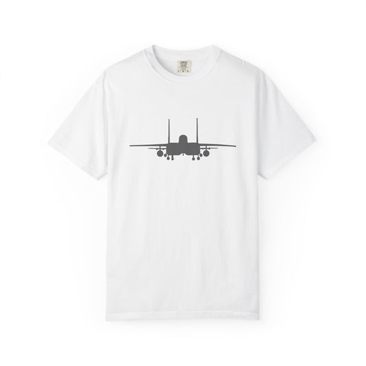 F-15E Front Silhouette Comfort Colors Unisex T-Shirt with Airplane Design, Casual Wear, Gift for Pilots, Aviation Lovers, Travel Enthusiasts, Plane Spotting
