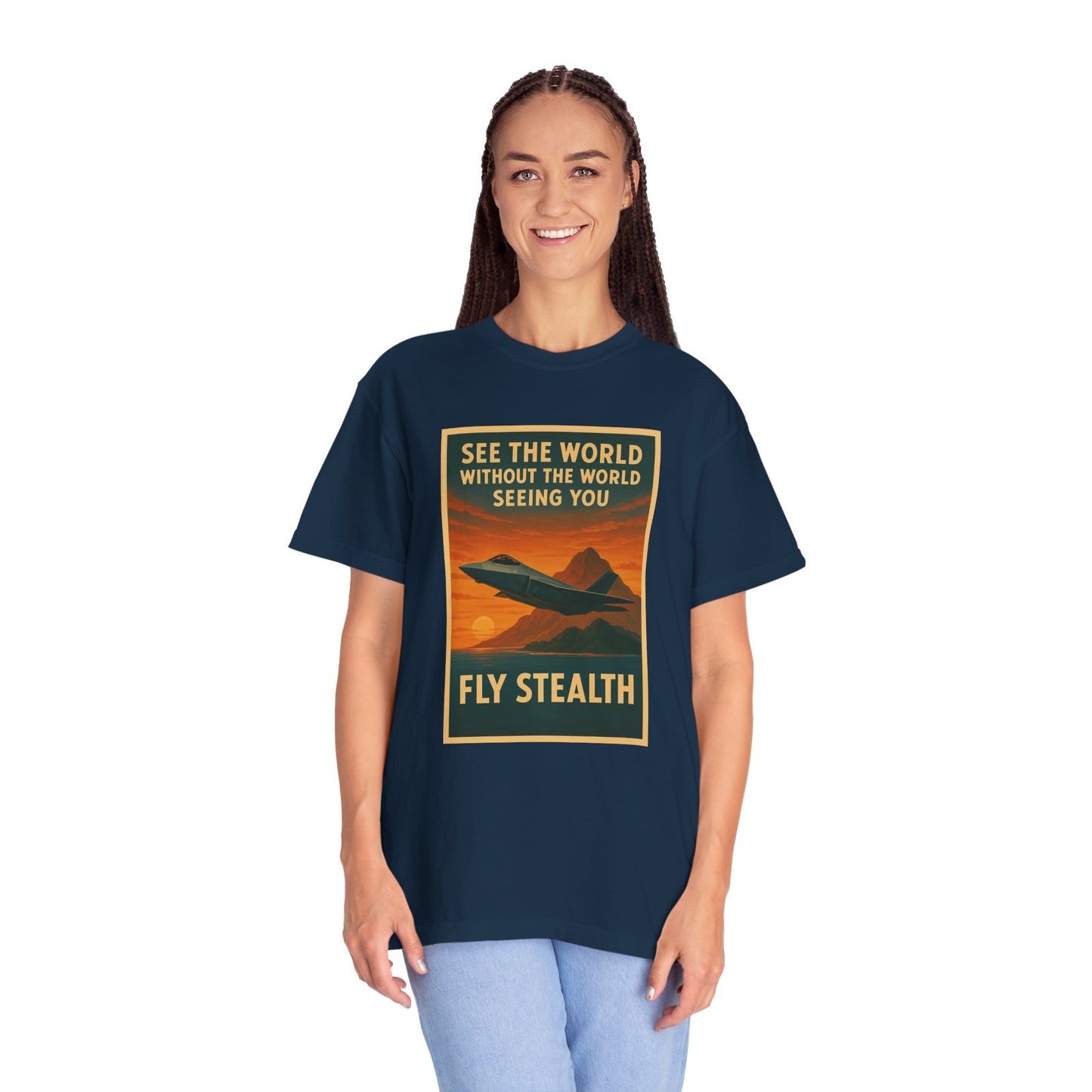 Fly Stealth F-35 Travel Poster Comfort Colors Unisex T-Shirt - Great Gift for Pilots and Aviation Enthusiasts