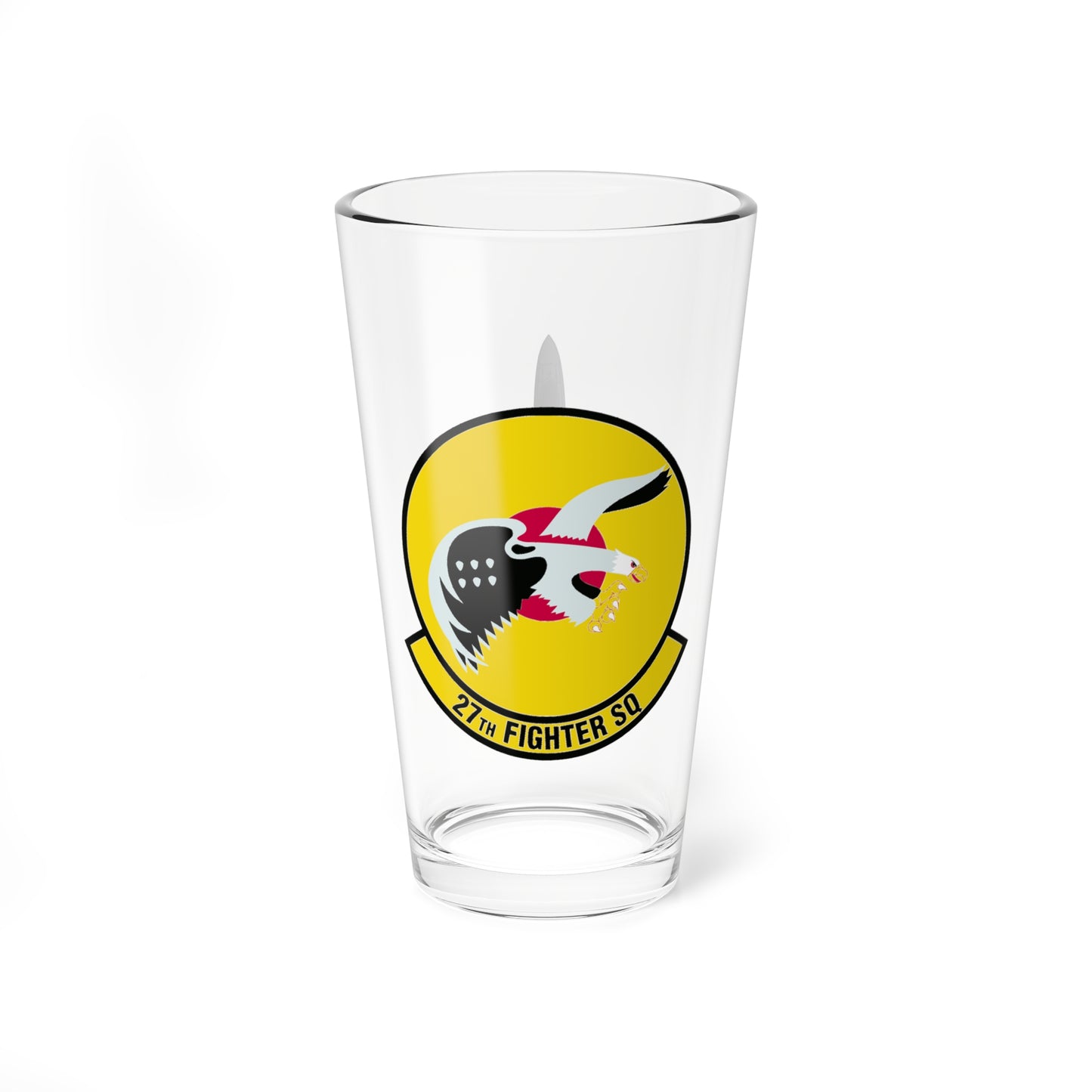 27FS "Fightin' Eagles" Mixing Glass, 16oz, with F-22 top view on opposite side