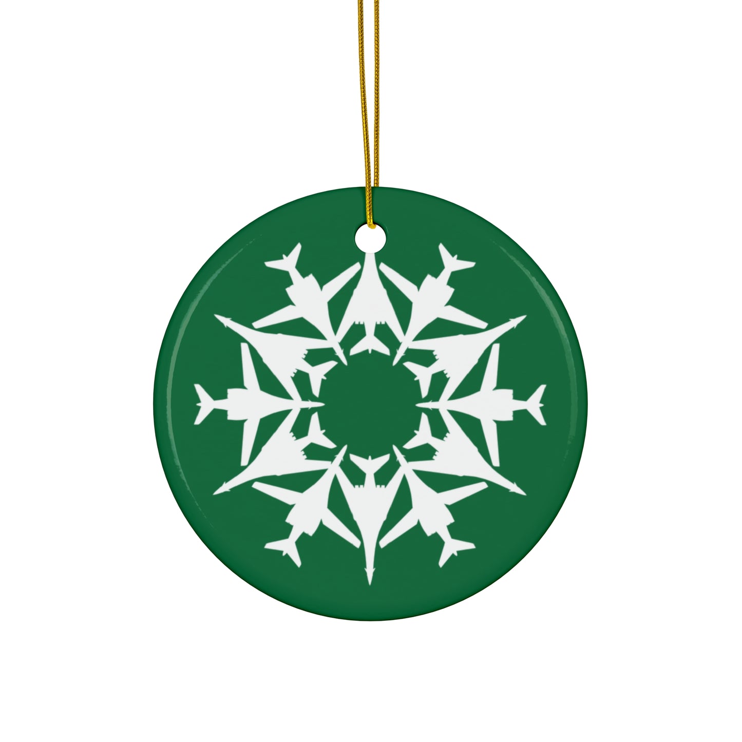 B-1B Snowflake Ceramic Ornament, 2.76", Green