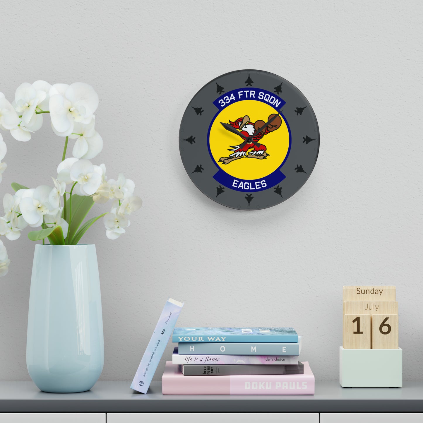 334FS "Eagles" Acrylic Wall Clock, Round or Square Options