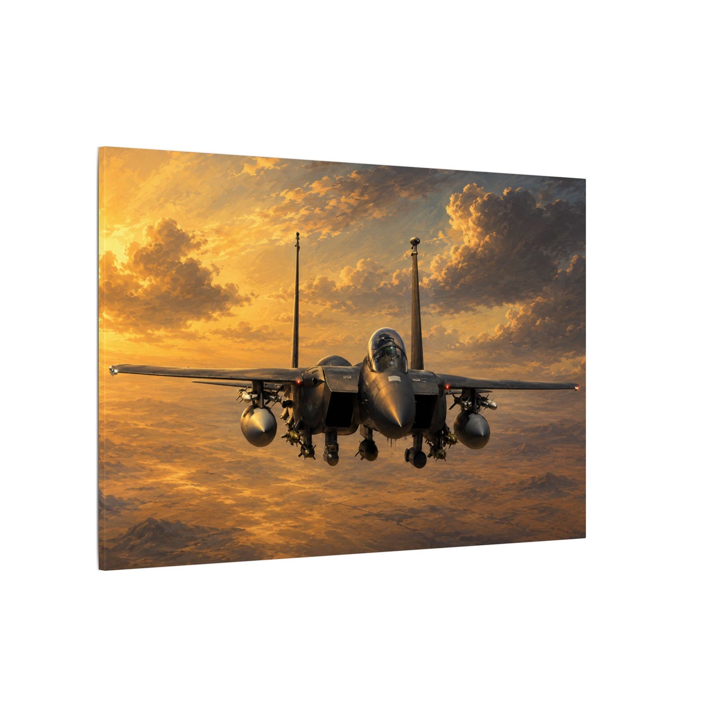 F-15E Fighter Jet Sunset Matte Canvas Print — Stretched Wall Art
