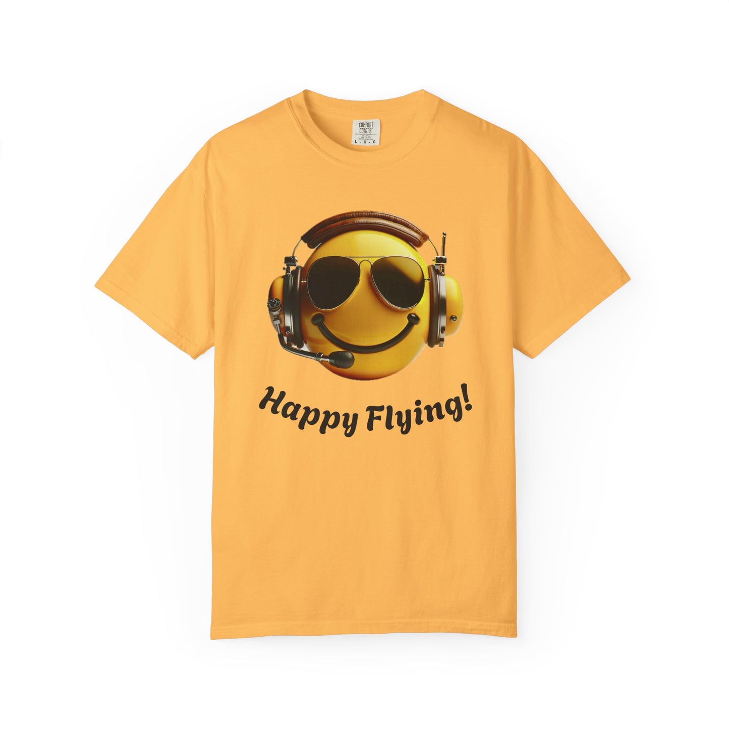 Happy Flying! - Smiley Face Comfort Colors Unisex T-Shirt, Casual Wear, Gift for Pilots, Aviation Lovers, Travel Enthusiasts, Plane Spotting